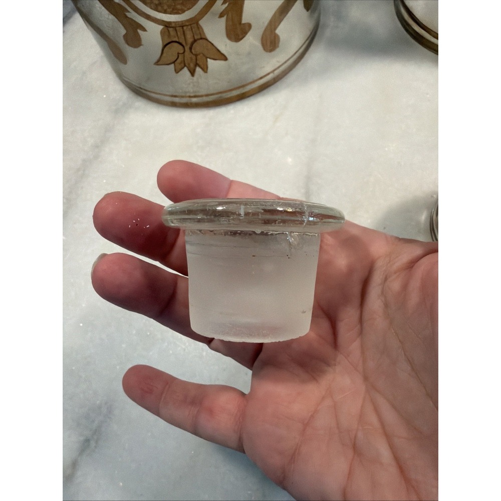 Set Of 5 Antique Clear Glass Apothecary Pharmacy Lidded Jars Gold Hand Decorated - Picture 7 of 16